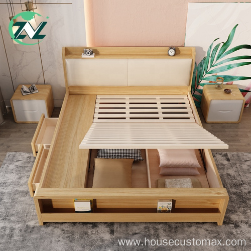 Bedroom Furniture Liftable Board With Storage Wooden Bed